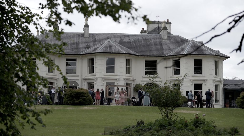rathmullan house wedding guests outside mingle reception donegal classic house