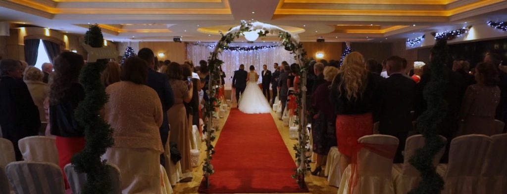 civil ceremony in the villa rose bride groom aisle red carpet