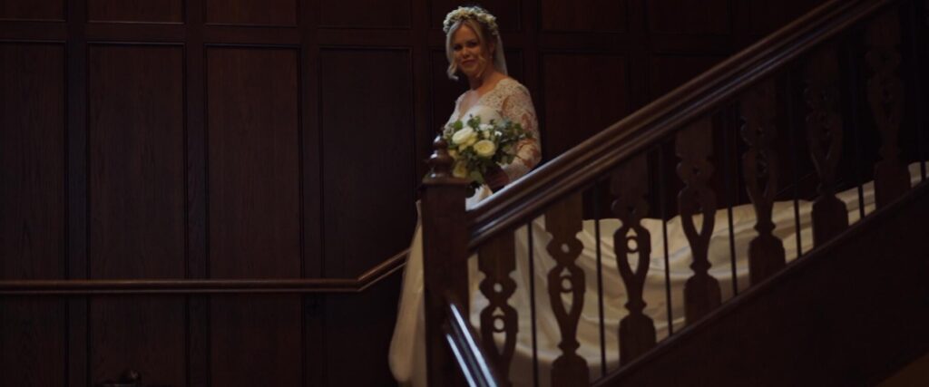 Irish Castle Wedding Bride walk down stairs