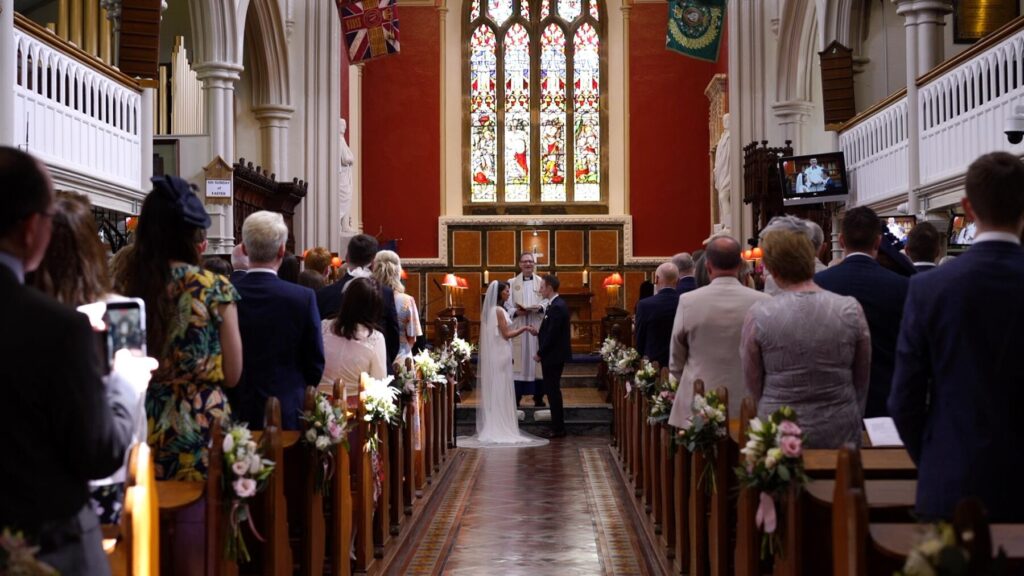 Scene from video of Cathedral wedding in Northern Ireland