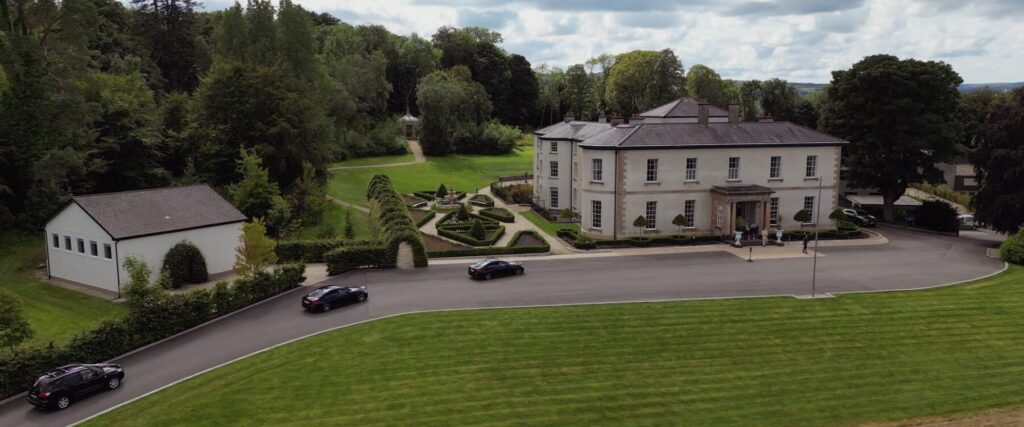 arriving at Rockhill House Estate near Letterkenny in a still image from the wedding video