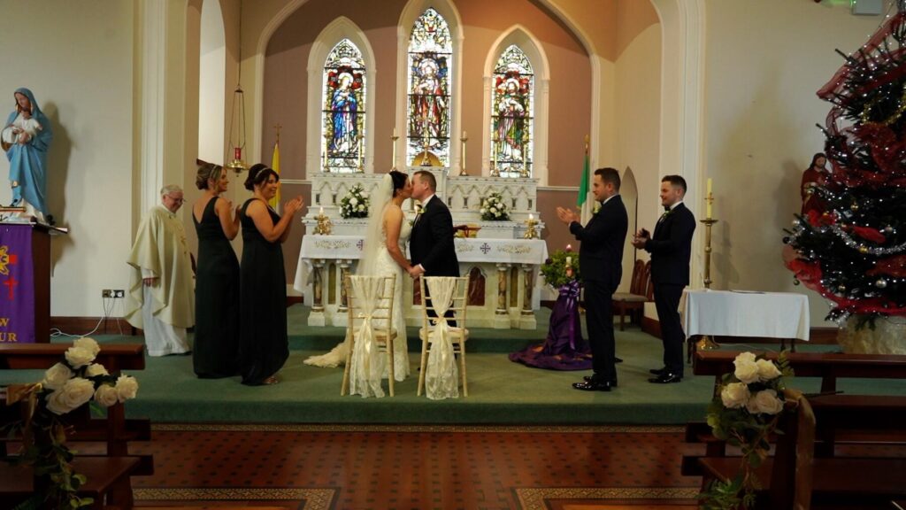 st molaise church cliffoney bride groom kiss
