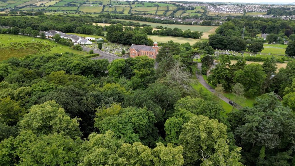 ardmore parish church drone aerial image