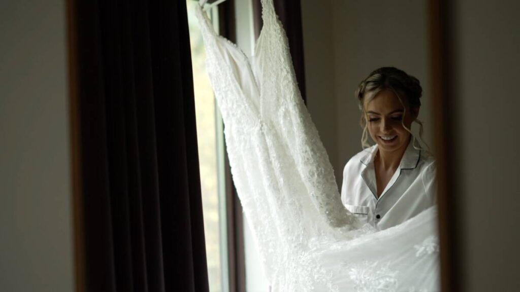 bride and dress in video with window light
